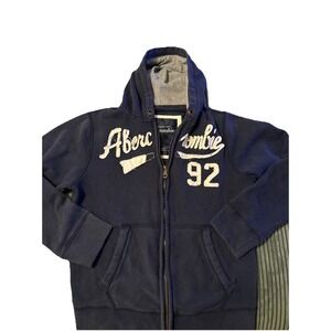 Vntg Abercrombie And Fitch Hoodie Kids Xl Lined Hood Full Zip Y2K Blue Script